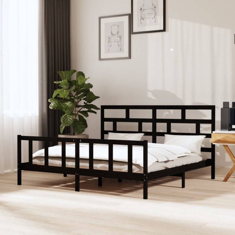 The Living Store Bedframe massief grenenhout zwart 200x200 cm Bedframe Bedframes Bed Bedbodem Ledikant Bed Frame Massief Houten Bedframe Slaapmeubel Tweepersoonsbed Bedden Bedbodems