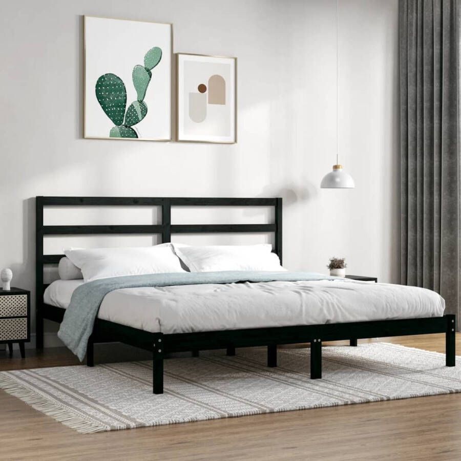 The Living Store Bedframe Zwart 205.5 x 206 x 100 cm (L x B x H) Massief Grenenhout Multiplex Lattenbodem Modern Bed Frame Houten Bed Black Bed Frame Massief Grenenhout Bed Boxspring Bed