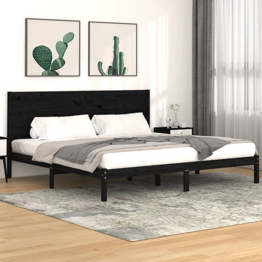 The Living Store Bedframe massief grenenhout zwart 200x200 cm Bedframe Bedframes Bed Bedbodem Ledikant Bed Frame Massief Houten Bedframe Slaapmeubel Tweepersoonsbed Bedden Bedbodems - Foto 2