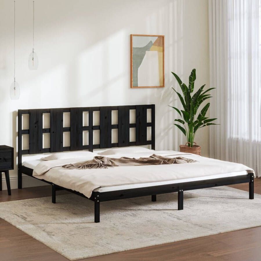 The Living Store Bedframe massief grenenhout zwart 200x200 cm Bedframe Bedframes Bed Bedbodem Ledikant Bed Frame Massief Houten Bedframe Slaapmeubel Tweepersoonsbed Bedden Bedbodems - Foto 3