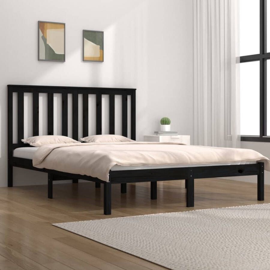 The Living Store Bedframe massief hout zwart 200x200 cm Bedframe Bedframes Tweepersoonsbed Bed Bedombouw Dubbel Bed Frame Bed Frame Ledikant Bedframe Met Hoofdeinde Tweepersoonsbedden - Foto 4