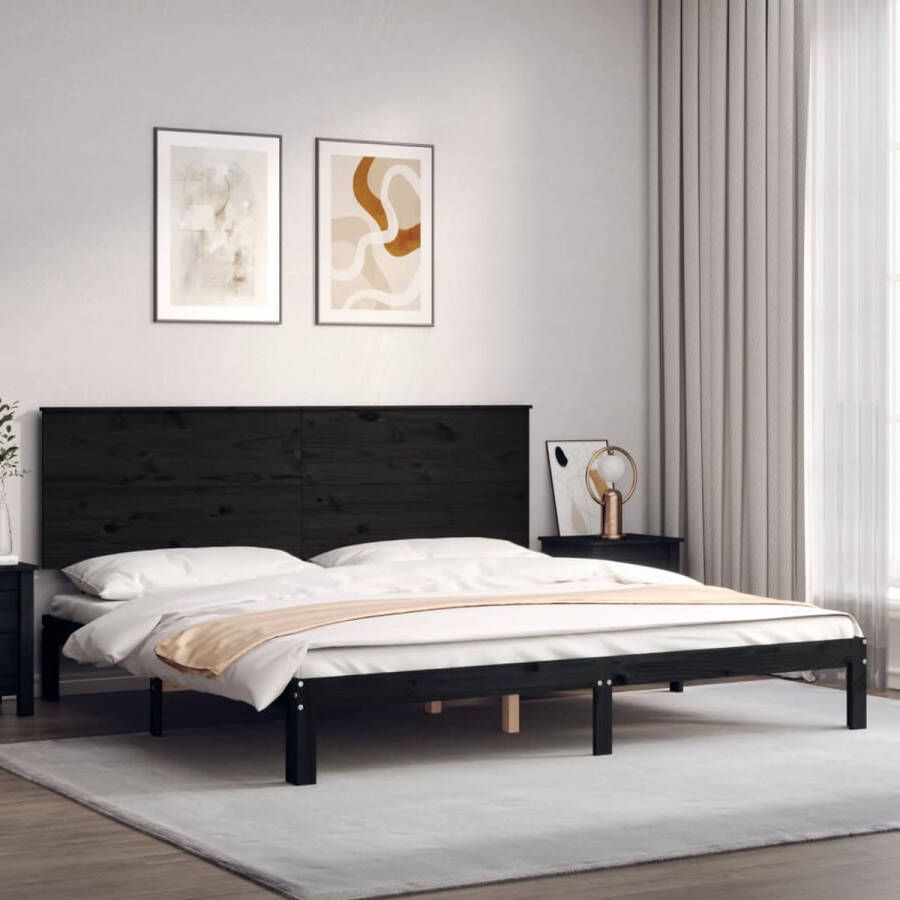 The Living Store Bedframe Massief Grenenhout Zwart 203.5 x 203.5 x 82.5 cm