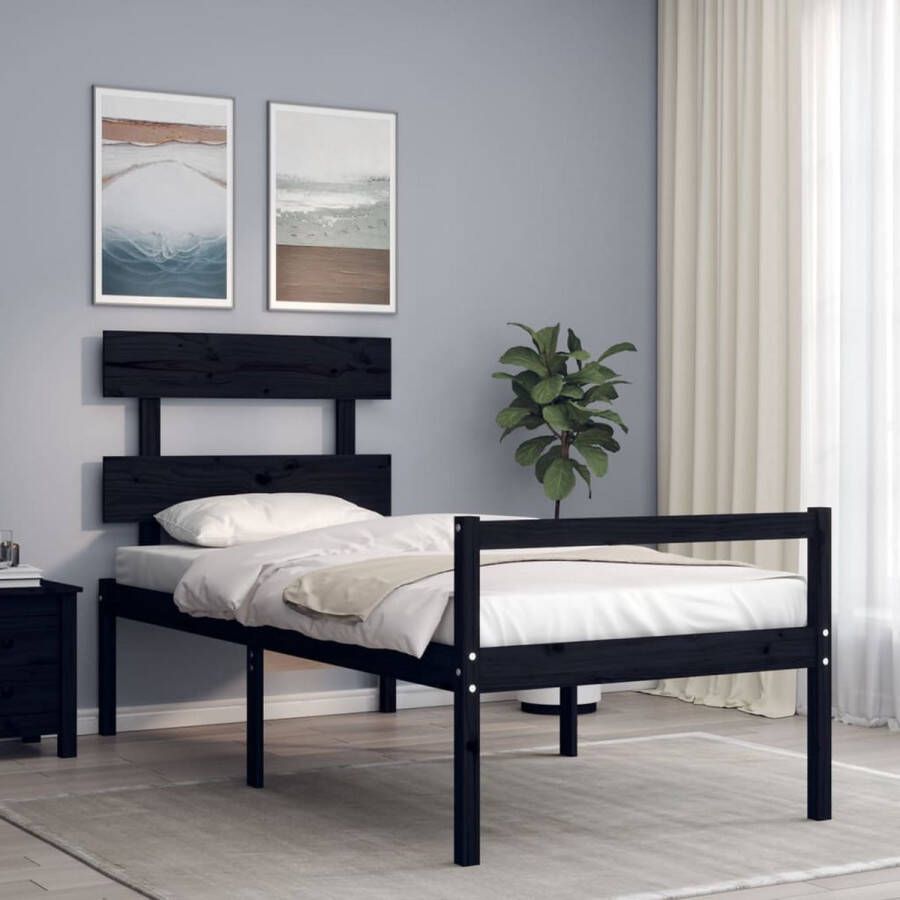 The Living Store Bedframe Massief Grenenhout Zwart 205.5 x 105.5 x 81 cm Multiplex lattenbodem