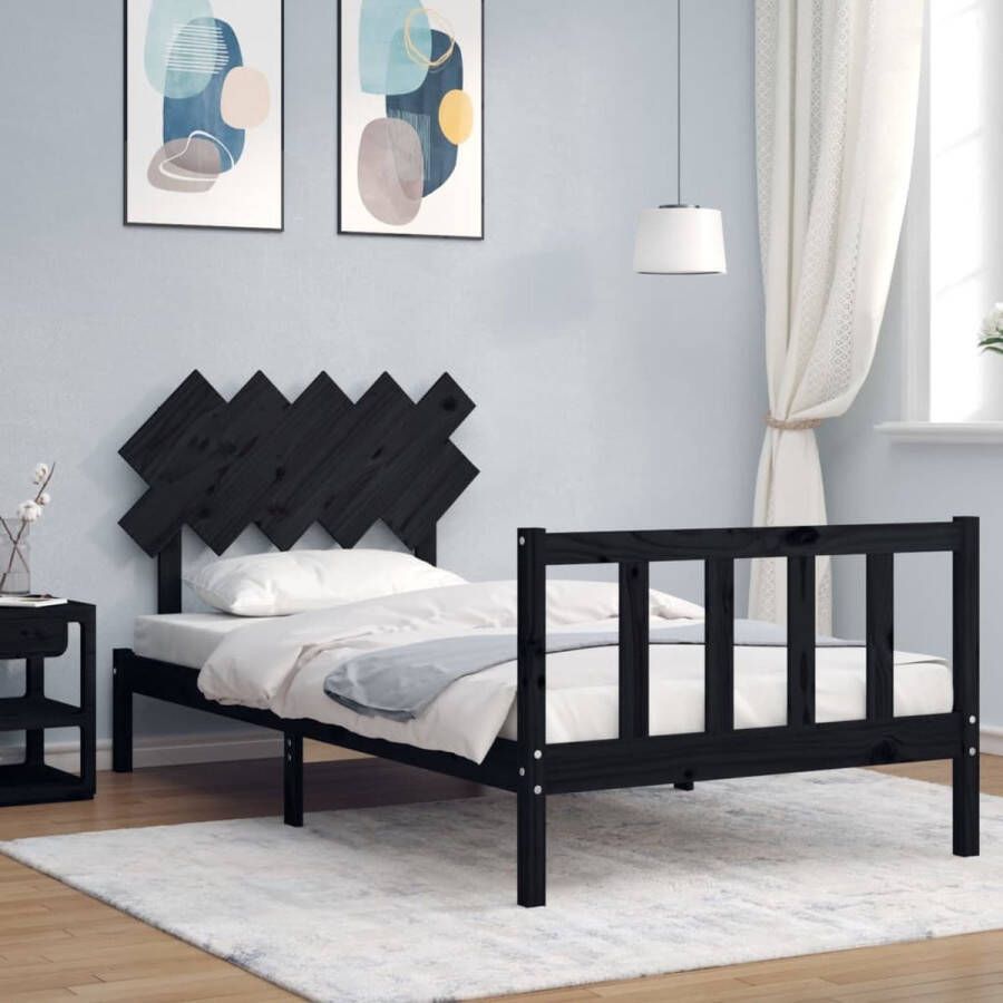 The Living Store Bedframe met hoofdbord massief hout zwart 100x200 cm Bedframe Bedframes Bed Eenpersoonsbed Slaapkamermeubel Houten Bedframe Houten Bed Bedbodem Massief Houten Bedframe Ledikant Bedframe Met Hoofdeinde - Foto 3