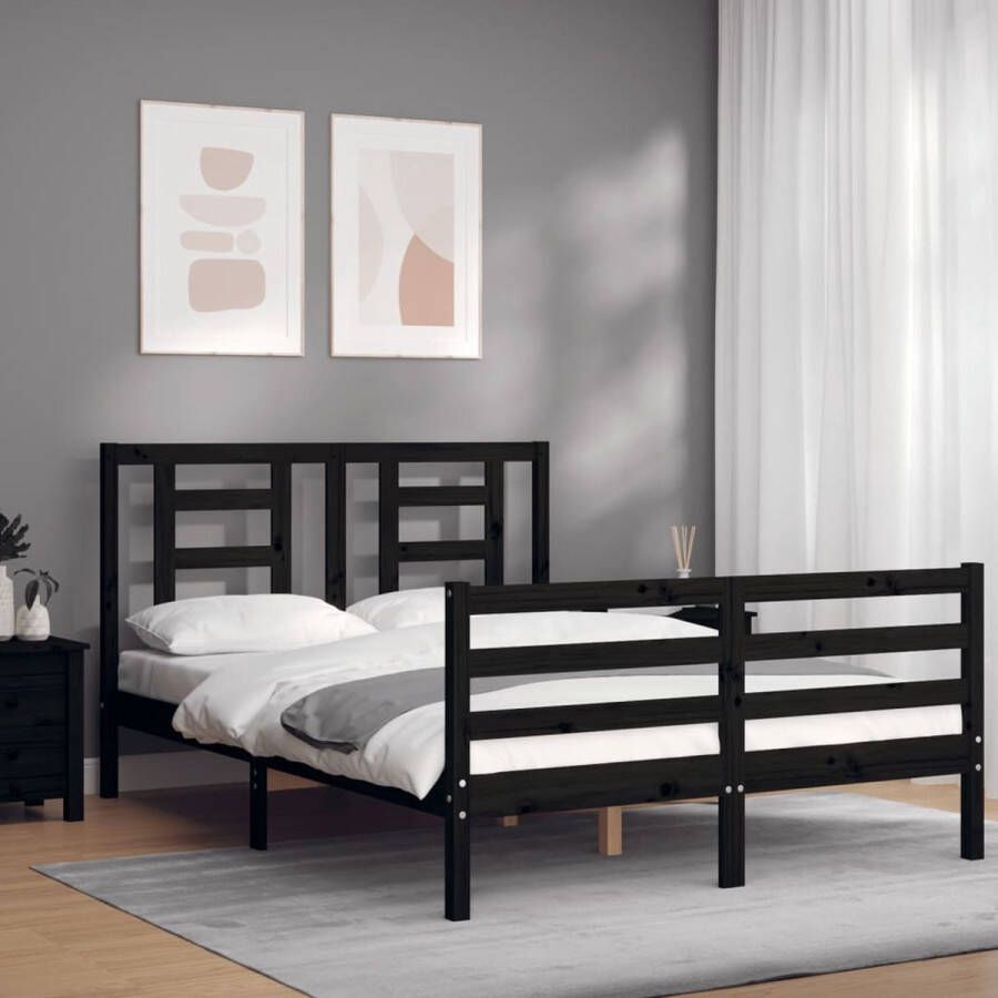 The Living Store Bedframe Massief Grenenhout Zwart 205.5 x 145.5 x 100 cm Multiplex Lattenbodem