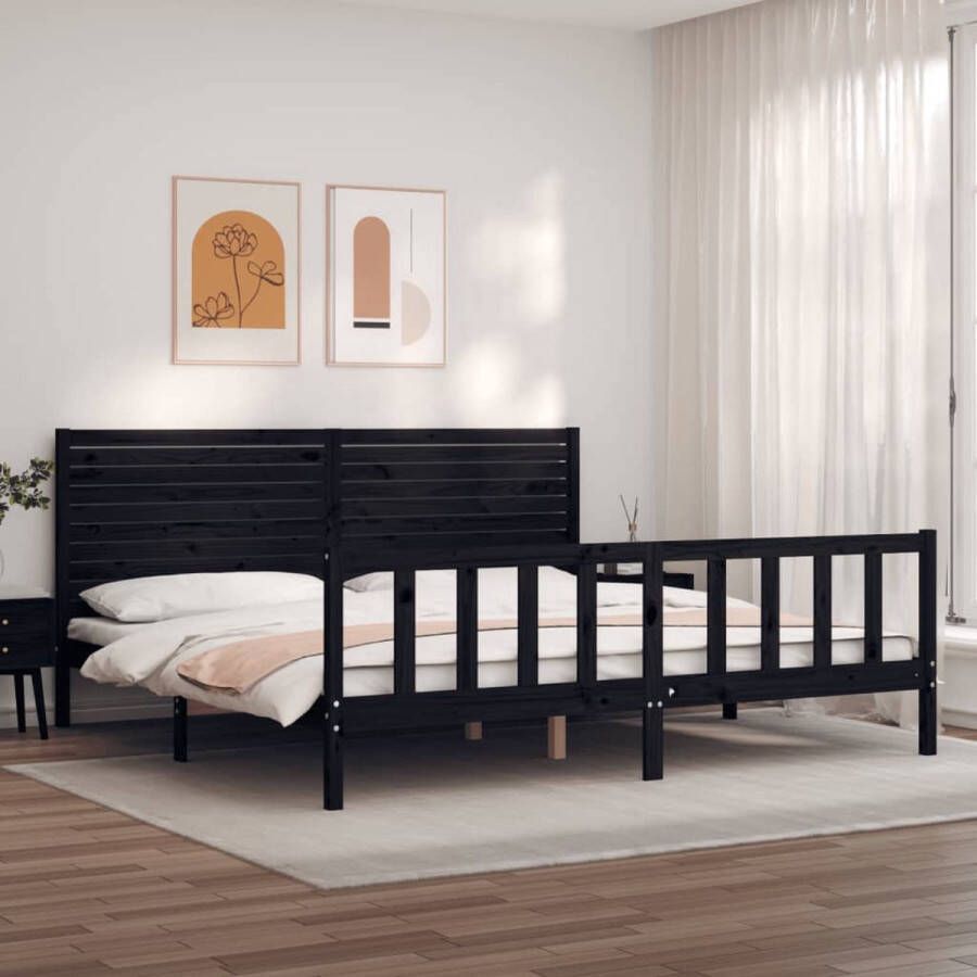 The Living Store Bedframe Massief grenenhout Zwart 205.5 x 185.5 x 100 cm 180 x 200 cm