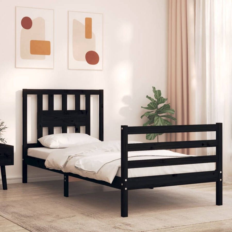 The Living Store Bedframe met hoofdbord massief hout zwart 90x200 cm Bedframe Bedframes Bed Eenpersoonsbed Slaapkamermeubel Houten Bedframe Houten Bed Bedbodem Massief Houten Bedframe Ledikant Bedframe Met Hoofdeinde - Foto 4