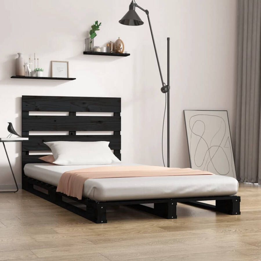 The Living Store Bedframe massief grenenhout zwart 75x190 cm 2FT6 Small Single Bedframe Bedframes Bed Bedbodem Ledikant Bed Frame Massief Houten Bedframe Slaapmeubel Eenpersoonsbed Bedden Bedbodems