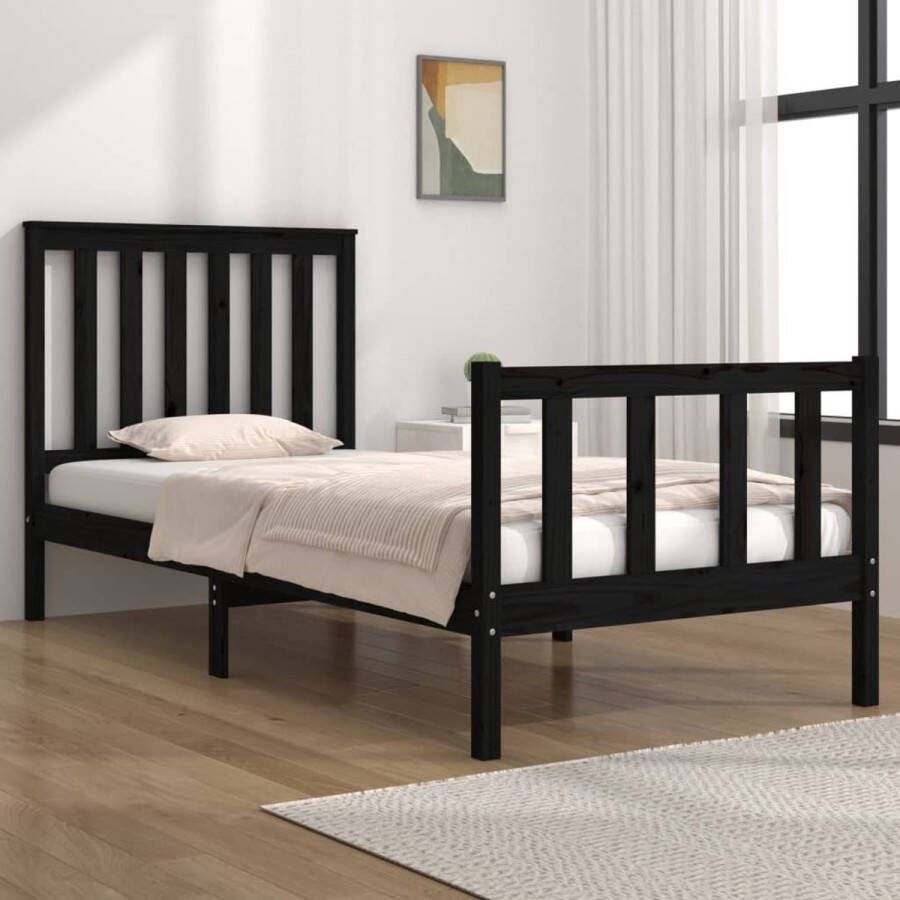 The Living Store Bedframe massief grenenhout zwart 75x190 cm 2FT6 Small Single Bedframe Bedframes Eenpersoonsbed Bed Bedombouw Enkel Bed Frame Bed Frame Ledikant Houten Bedframe Slaapmeubel