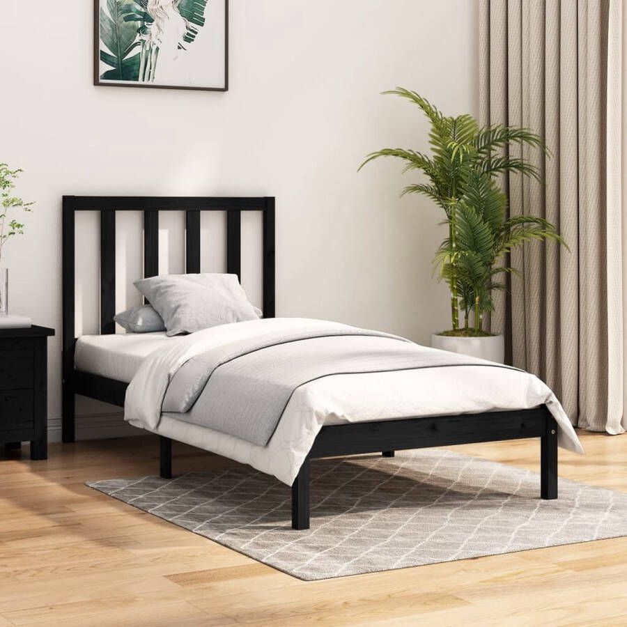 The Living Store Bedframe massief grenenhout zwart 75x190 cm 2FT6 Small Single Bedframe Bedframes Bed Bedbodem Ledikant Bed Frame Massief Houten Bedframe Slaapmeubel Eenpersoonsbed Bedden Bedbodems