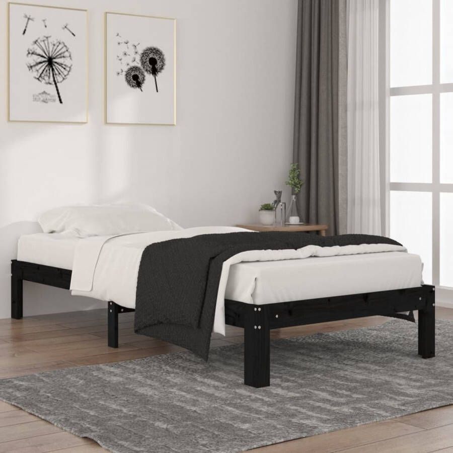 The Living Store Bedframe massief grenenhout zwart 90x200 cm Bedframe Bedframes Bed Bedbodem Ledikant Bed Frame Massief Houten Bedframe Slaapmeubel Eenpersoonsbed Bedden Bedbodems