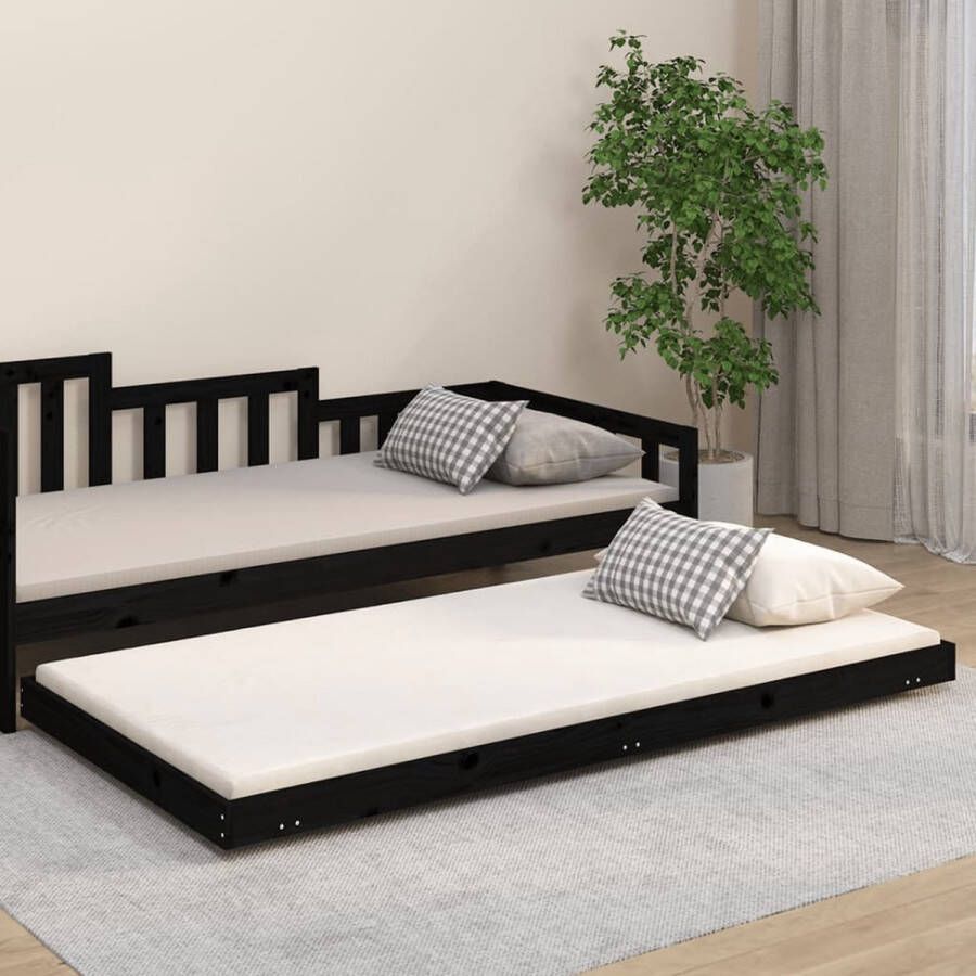 The Living Store Bedframe massief grenenhout zwart 90x200 cm Bedframe Bedframes Eenpersoonsbed Bed Bedombouw Ledikant Houten Bedframe Zwart Bed Stalen Bedframe Laag Bedframe Logeerbed