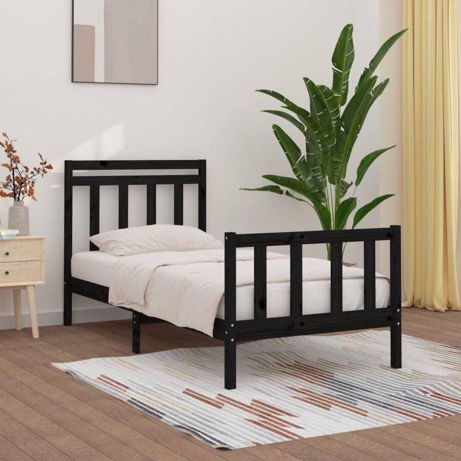 The Living Store Bedframe massief grenenhout zwart 90x200 cm Bedframe Bedframes Massief Houten Bed Eenpersoonsbed Bed Bedombouw Enkel Bed Frame Bed Frame Ledikant Houten Bedframe