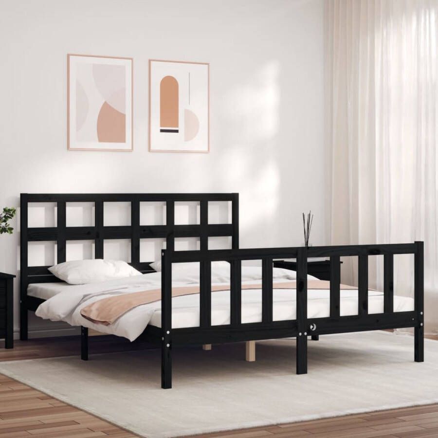 The Living Store Bedframe Massief grenenhout Zwarte kleur 205.5 x 165.5 x 100 cm (L x B x H) Geschikt voor matras 160 x 200 cm Montage vereist