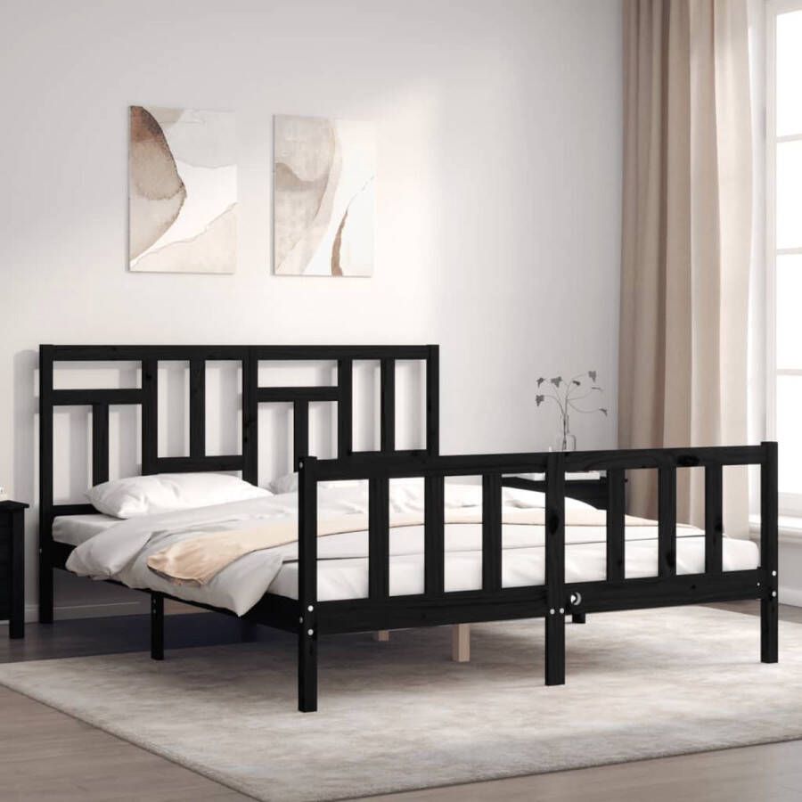 The Living Store Bedframe met hoofdbord massief hout zwart 160x200 cm Bedframe Bedframes Bed Tweepersoonsbed Slaapkamermeubel Houten Bedframe Houten Bed Bedbodem Massief Houten Bedframe Ledikant Bedframe Met Hoofdeinde - Foto 2