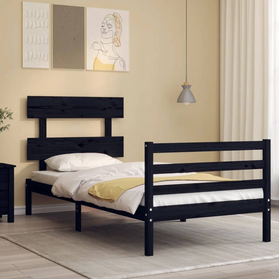 The Living Store Bedframe Massief Grenenhout Zwarte kleur Afmetingen- 205.5 x 105.5 x 81 cm Geschikt voor matras 100 x 200 cm Montage vereist