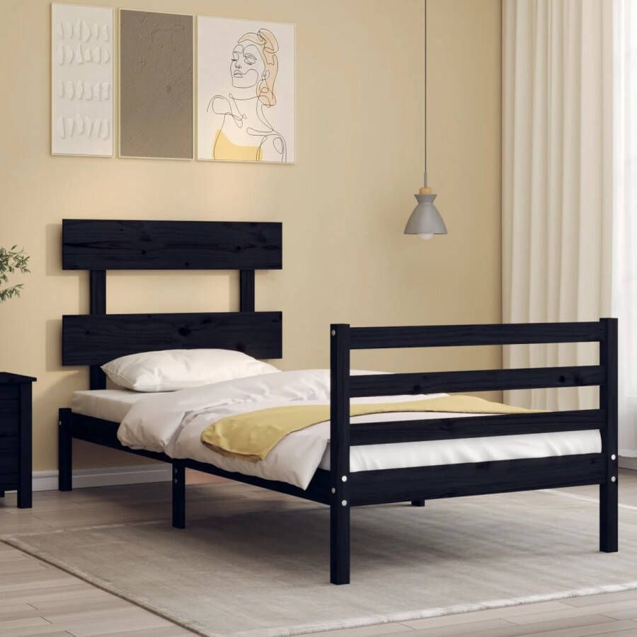 The Living Store Bedframe met hoofdbord massief hout zwart 100x200 cm Bedframe Bedframes Bed Eenpersoonsbed Slaapkamermeubel Houten Bedframe Houten Bed Bedbodem Massief Houten Bedframe Ledikant Bedframe Met Hoofdeinde - Foto 2