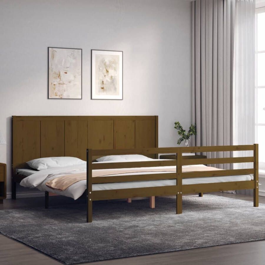 The Living Store Bedframe met hoofdbord massief hout honingbruin 200x200 cm Bedframe Bedframes Bed Tweepersoonsbed Slaapkamermeubel Houten Bedframe Houten Bed Bedbodem Massief Houten Bedframe Ledikant Bedframe Met Hoofdeinde - Foto 2