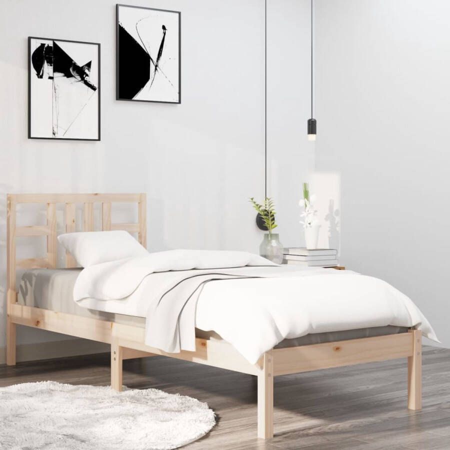 The Living Store Houten Bedframe Massief Grenenhout 205.5 x 105.5 x 31 cm Geschikt voor 100 x 200 cm Matras Houten Bed Frame Tweepersoons Bed Massief Grenenhout Bedbank Hoofdbord