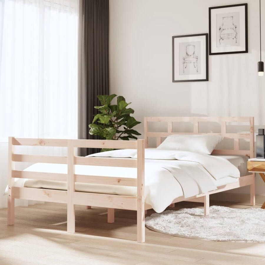 The Living Store Bedframe Grenenhout Bedframes 195.5 x 126 x 100 cm Massief grenenhout Multiplex lattenbodem Houten Bed Frame Massief Grenenhout Bed Frame Bruin Tweepersoons Bed Klein Dubbel Bed