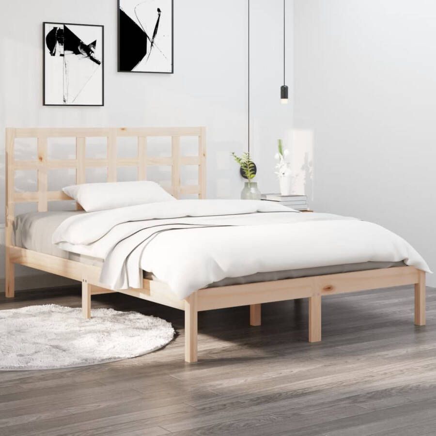 The Living Store Bedframe massief hout 120x190 cm 4FT Small Double Bedframe Bedframes Tweepersoonsbed Bed Bedombouw Dubbel Bed Frame Bed Frame Ledikant Houten Bedframe Tweepersoonsbedden
