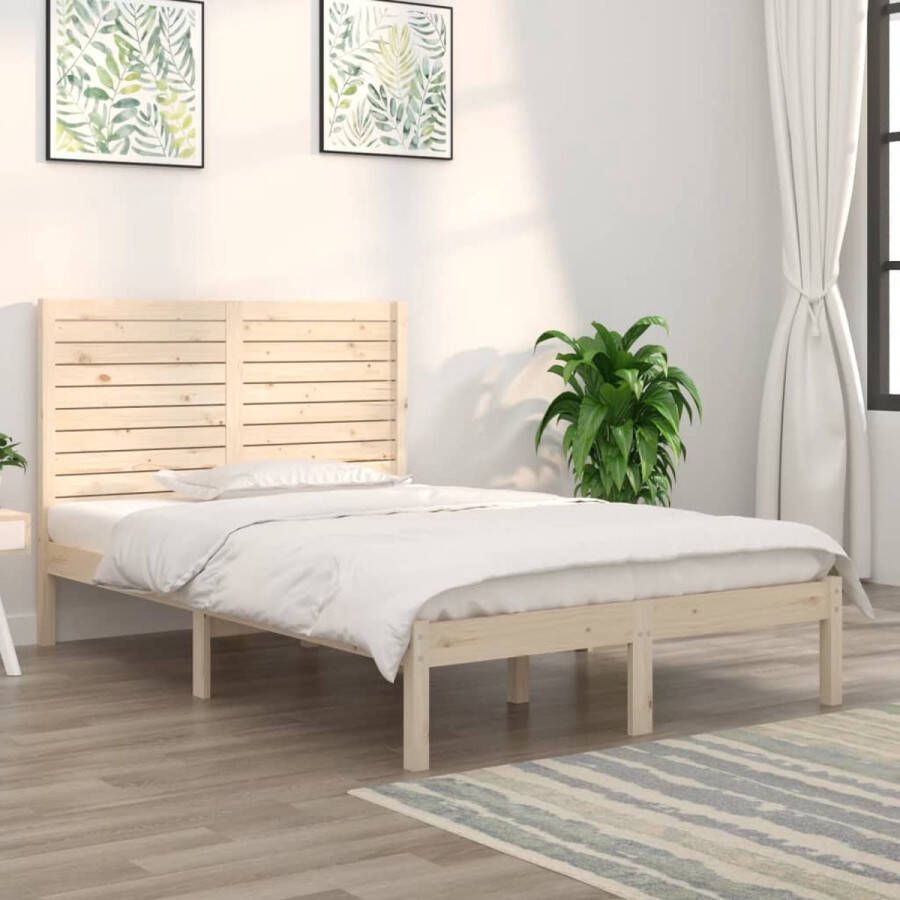 The Living Store Bedframe massief hout 120x190 cm 4FT Small Double Bedframe Bedframes Tweepersoonsbed Bed Bedombouw Dubbel Bed Frame Bed Frame Ledikant Bedframe Met Hoofdeinde Tweepersoonsbedden