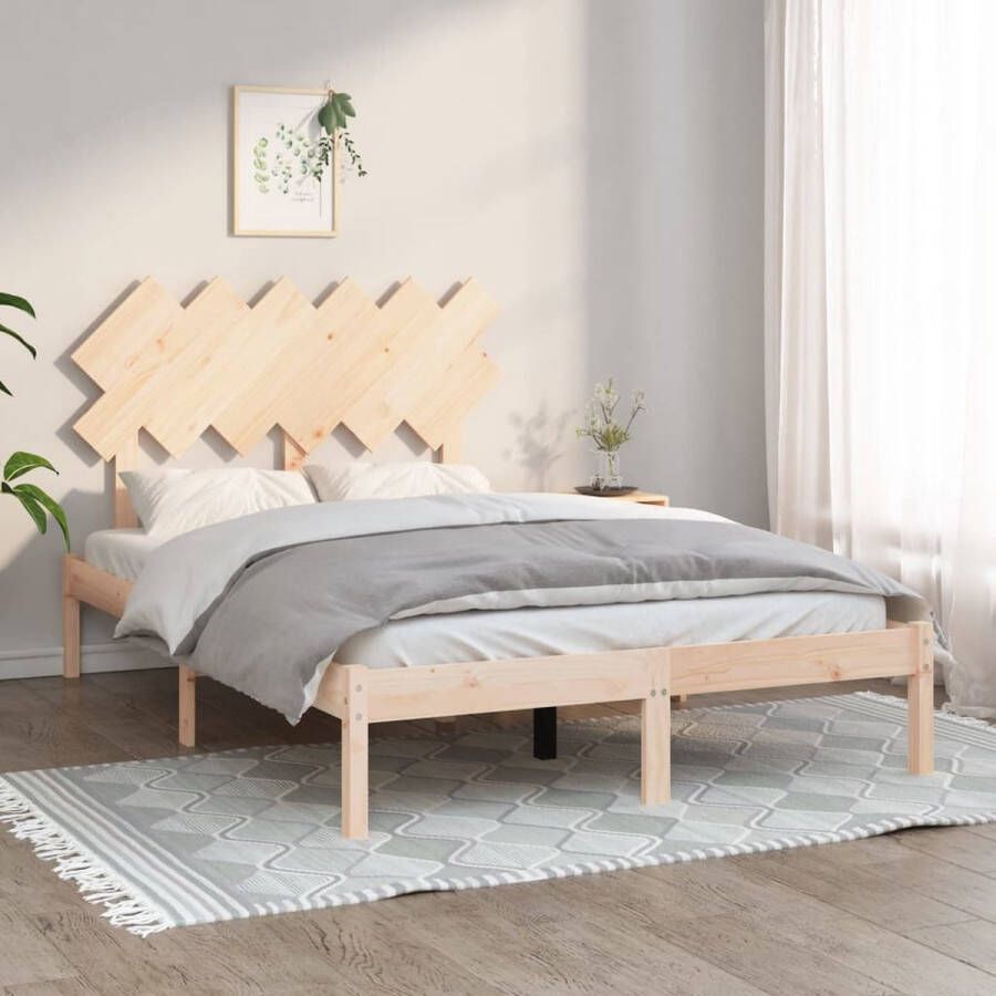 The Living Store Houten Bedframe Massief grenenhout 205.5 x 125.5 x 31 cm Comfortabel hoofdeinde Houten Bed Frame Grenenhout Bed Tweepersoons Bed Boxspring Bed King Size Bed