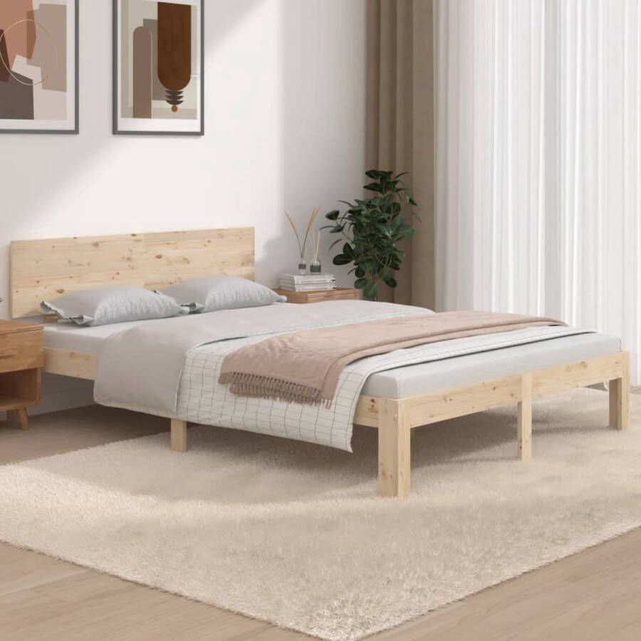 The Living Store Bedframe Grenenhout 195.5 x 138.5 x 69.5 cm 135 x 190 cm Massief hout Montage vereist Modern Bedframe Houten Bed Grenenhout Bed Massief Hout Bed Tweepersoons Bed