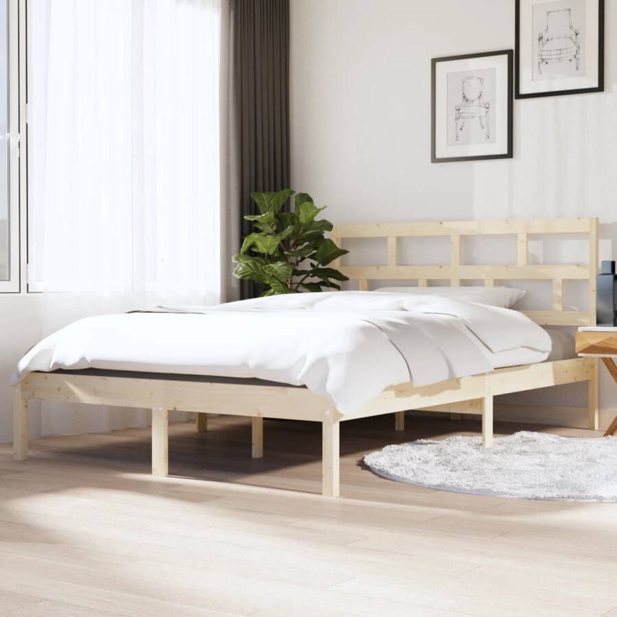 The Living Store Bed frame Grenenhout 195.5 x 141 x 100 cm Inclusief hoofdeinde 135 x 190 cm matras Houten Bedframe Massief Grenenhout Bedframe 135x190 Cm Tweepersoons Bed Modern Bedframe