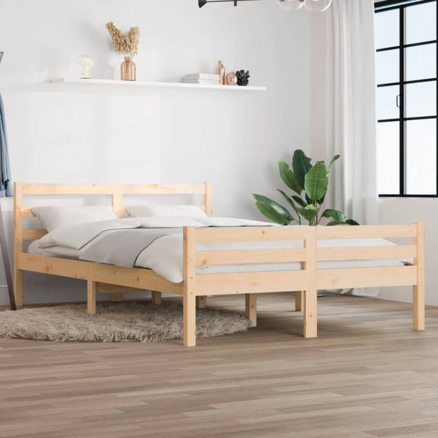 The Living Store Bedframe massief hout 135x190 cm 4FT6 Double Bedframe Bedframes Bed Bedbodem Ledikant Bed Frame Massief Houten Bedframe Slaapmeubel Tweepersoonsbed Bedden Bedbodems