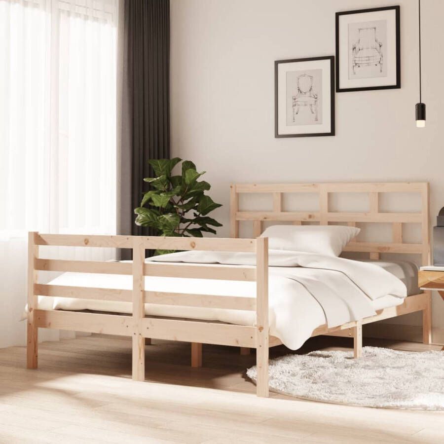 The Living Store Bedframe massief hout 135x190 cm 4FT6 Double Bedframe Bedframes Bed Bedbodem Ledikant Bed Frame Massief Houten Bedframe Slaapmeubel Tweepersoonsbed Bedden Bedbodems