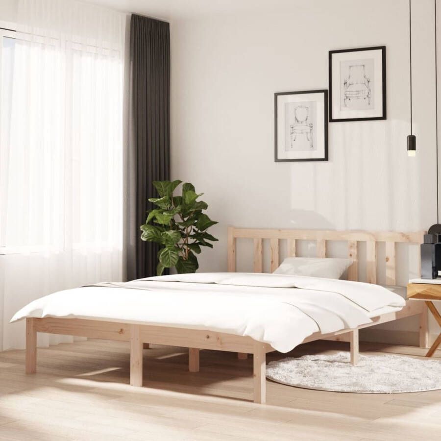 The Living Store Bedframe massief hout 135x190 cm 4FT6 Double Bedframe Bedframes Bed Bedbodem Ledikant Bed Frame Massief Houten Bedframe Slaapmeubel Tweepersoonsbed Bedden Bedbodems