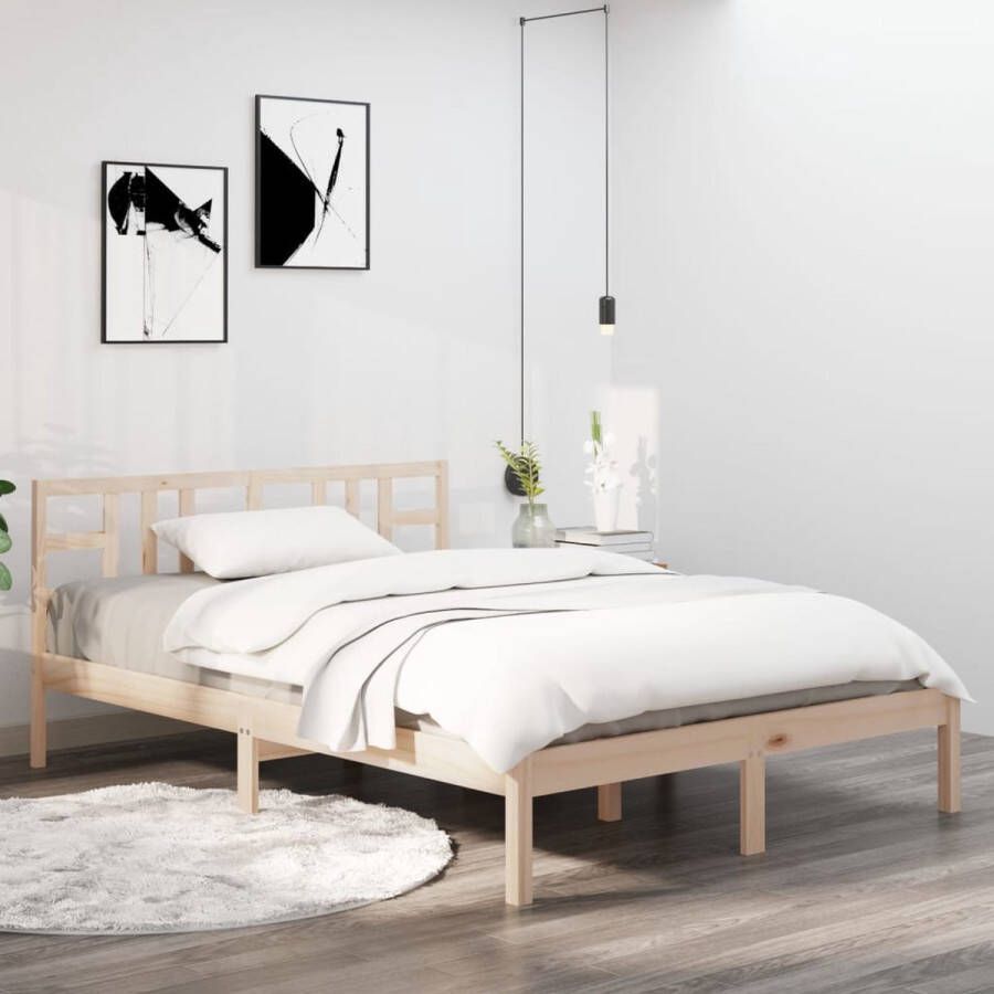 The Living Store Bedframe massief hout 135x190 cm 4FT6 Double Bedframe Bedframes Tweepersoonsbed Bed Bedombouw Dubbel Bed Frame Bed Frame Ledikant Houten Bedframe Tweepersoonsbedden
