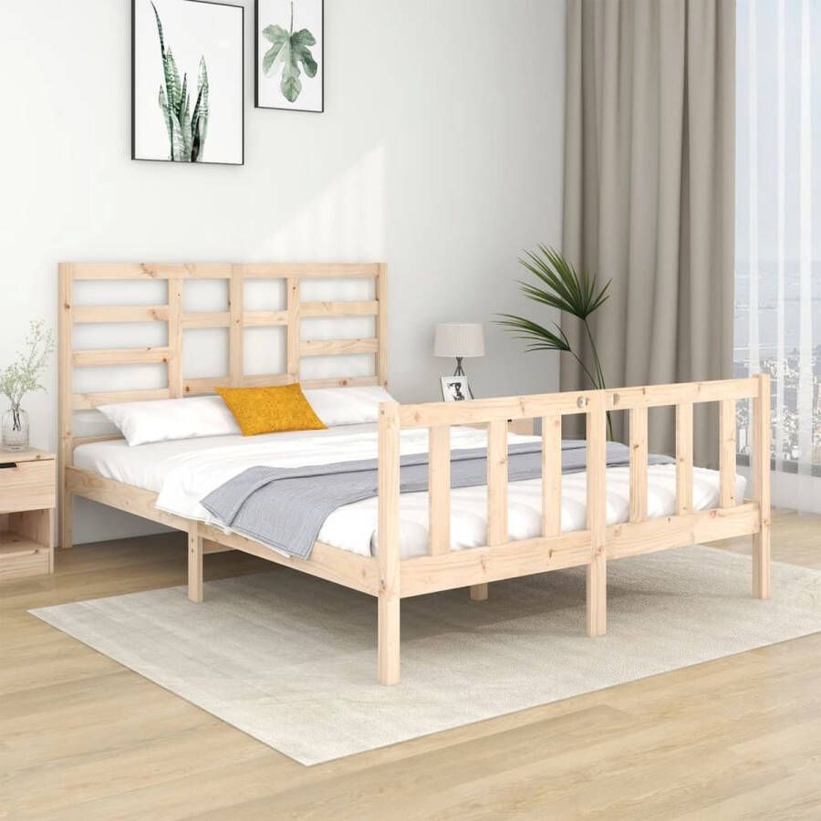 The Living Store Bedframe massief hout 140x190 cm Bedframe Bedframes Bed Bedbodem Ledikant Bed Frame Massief Houten Bedframe Slaapmeubel Tweepersoonsbed Bedden Bedbodems