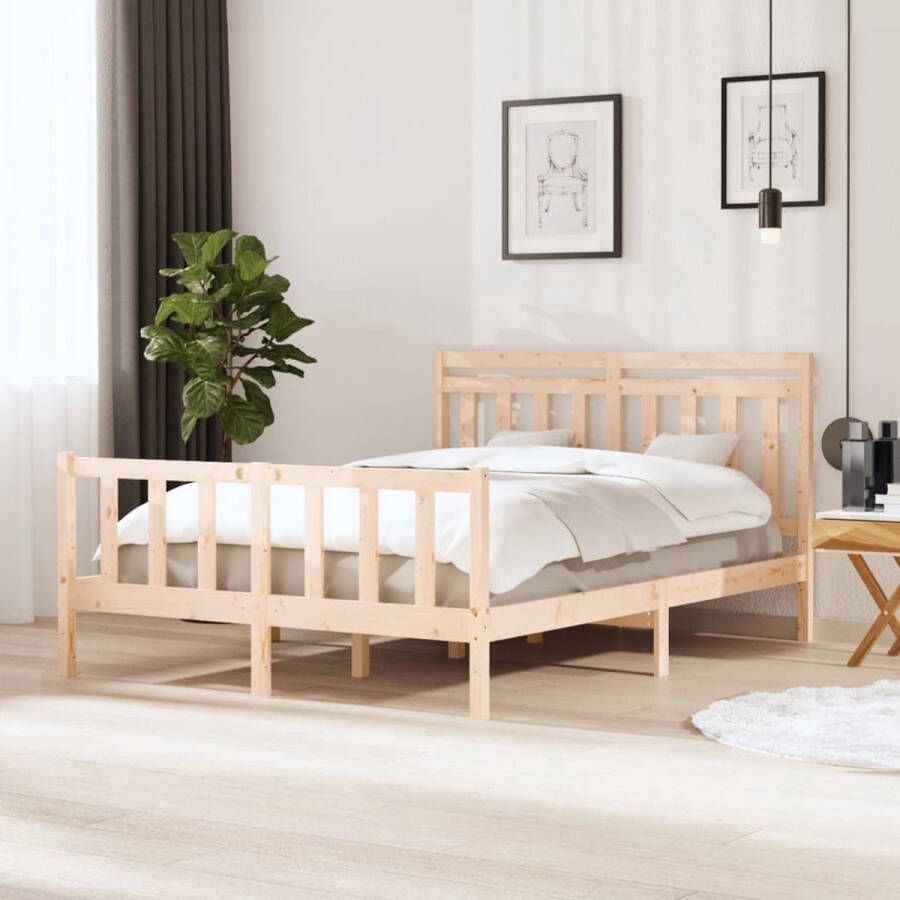 The Living Store Bedframe massief hout 150x200 cm 5FT King Size Bedframe Bedframes Tweepersoonsbed Bed Bedombouw Dubbel Bed Frame Bed Frame Ledikant Bedframe Met Hoofdeinde Tweepersoonsbedden