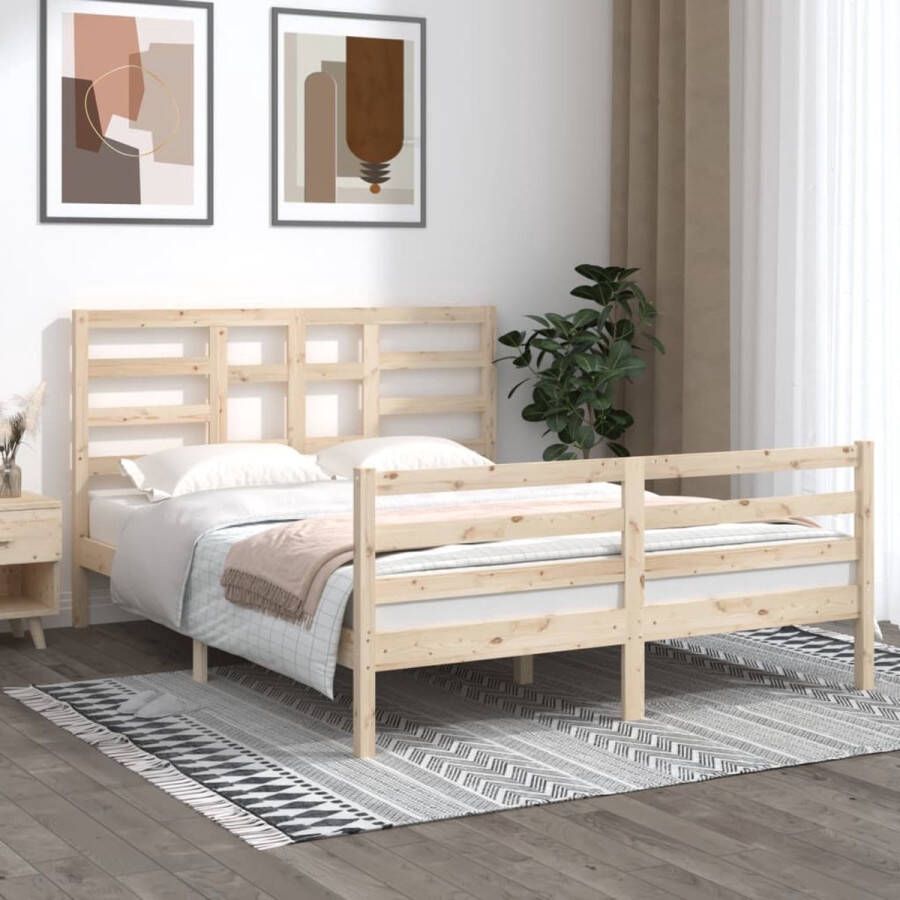 The Living Store Bedframe massief hout 150x200 cm 5FT King Size Bedframe Bedframes Bed Bedbodem Ledikant Bed Frame Massief Houten Bedframe Slaapmeubel Tweepersoonsbed Bedden Bedbodems