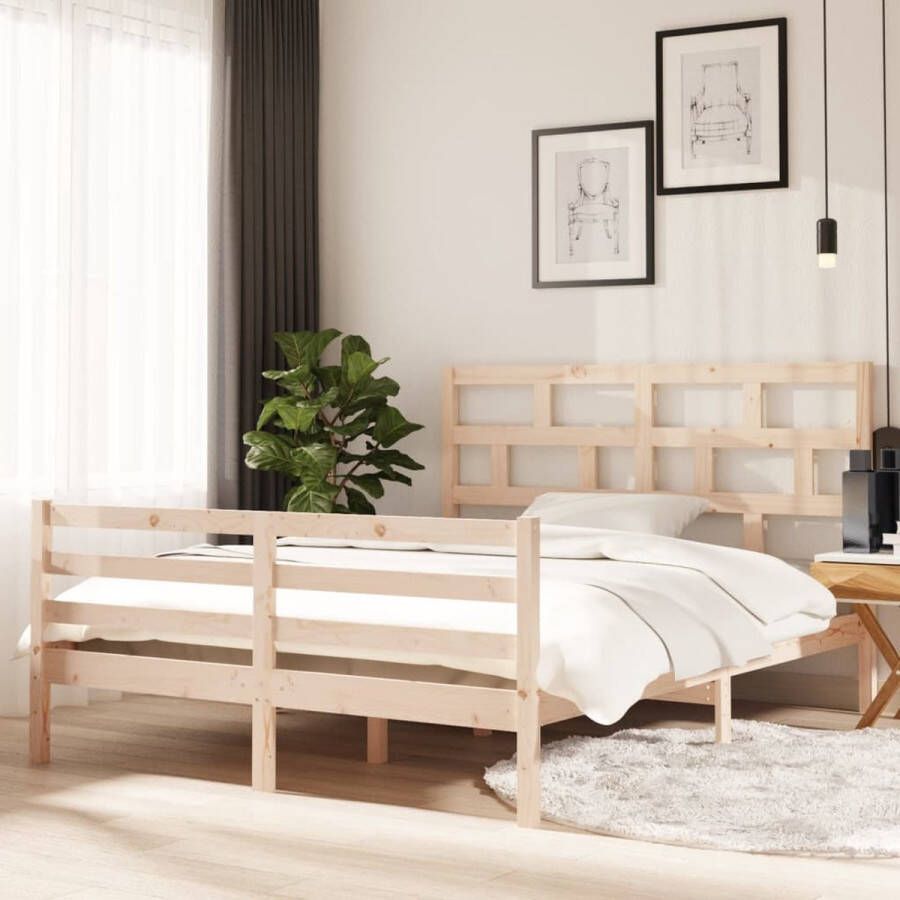 The Living Store Bedframe massief hout 150x200 cm 5FT King Size Bedframe Bedframes Bed Bedbodem Ledikant Bed Frame Massief Houten Bedframe Slaapmeubel Tweepersoonsbed Bedden Bedbodems