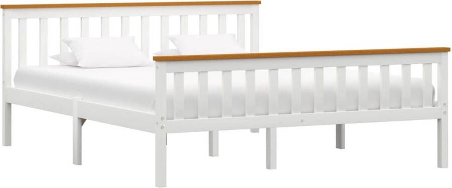 The Living Store Bedframe Massief Hout 160 x 200 cm Eigentijds Ontwerp Sterke Constructie Wit Bruin