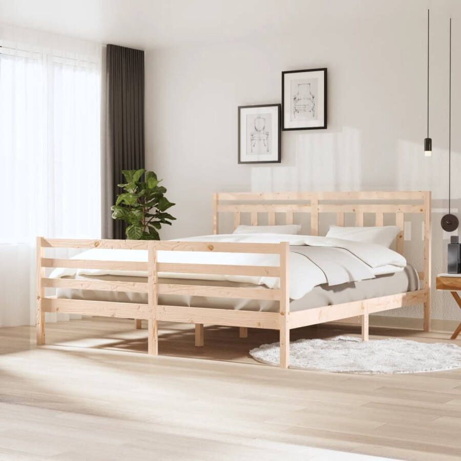 The Living Store Bedframe massief hout 180x200 cm 6FT Super King Bedframe Bedframes Tweepersoonsbed Bed Bedombouw Dubbel Bed Frame Bed Frame Ledikant Bedframe Met Hoofdeinde Tweepersoonsbedden