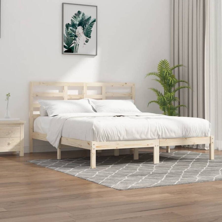 The Living Store Bedframe Houten 205.5 x 206 x 104 cm Geschikt voor 200 x 200 cm matras Met Stabiel en Comfortabel Hoofdeinde Houten Bedframe Massief Grenenhout Bedframe 200x200 Stapelbare Boxspring Tweepersoons Bed