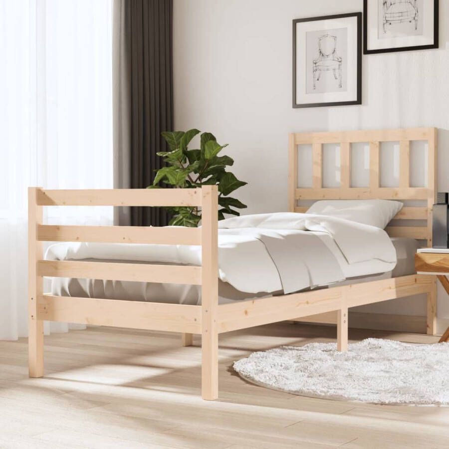 The Living Store Bedframe massief hout 90x200 cm Bedframe Bedframes Eenpersoonsbed Bed Bedombouw Frame Bed Frame Ledikant Bedframe Met Hoofdeinde Eenpersoonsbedden Bedden