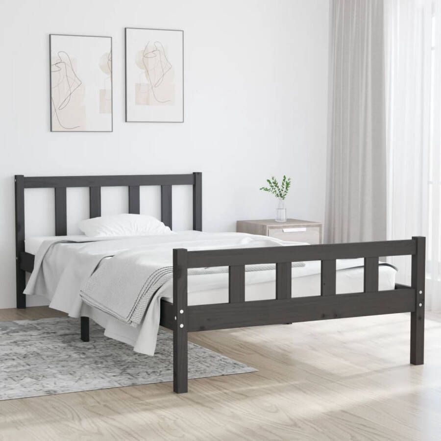 The Living Store Bedframe massief hout grijs 100x200 cm Bedframe Bedframes Eenpersoonsbed Bed Bedombouw Ledikant Houten Bedframe Eenpersoonsbedden Bedden Bedombouwen Ledikanten