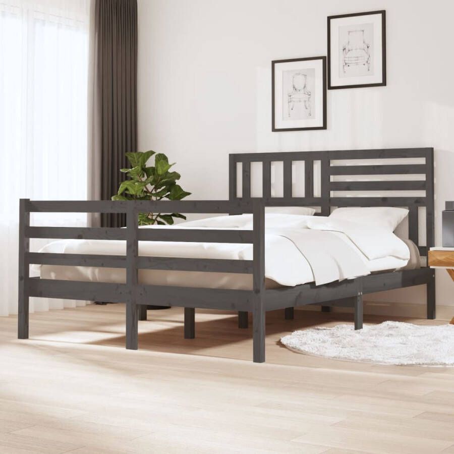 The Living Store Bedframe massief hout grijs 120x200 cm Bedframe Bedframes Tweepersoonsbed Bed Bedombouw Dubbel Bed Frame Bed Frame Ledikant Houten Bedframe Tweepersoonsbedden