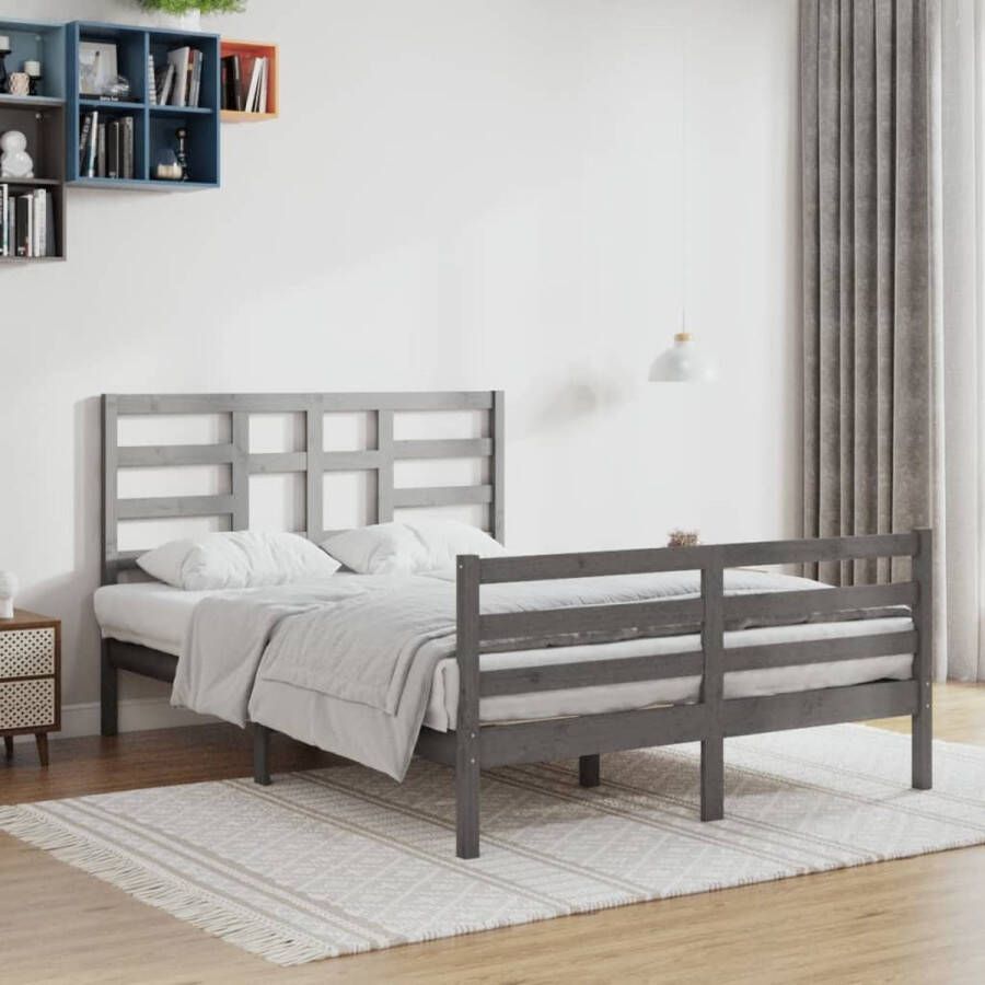 The Living Store Bedframe massief hout grijs 140x200 cm Bedframe Bedframes Bed Bedbodem Ledikant Bed Frame Massief Houten Bedframe Slaapmeubel Tweepersoonsbed Bedden Bedbodems