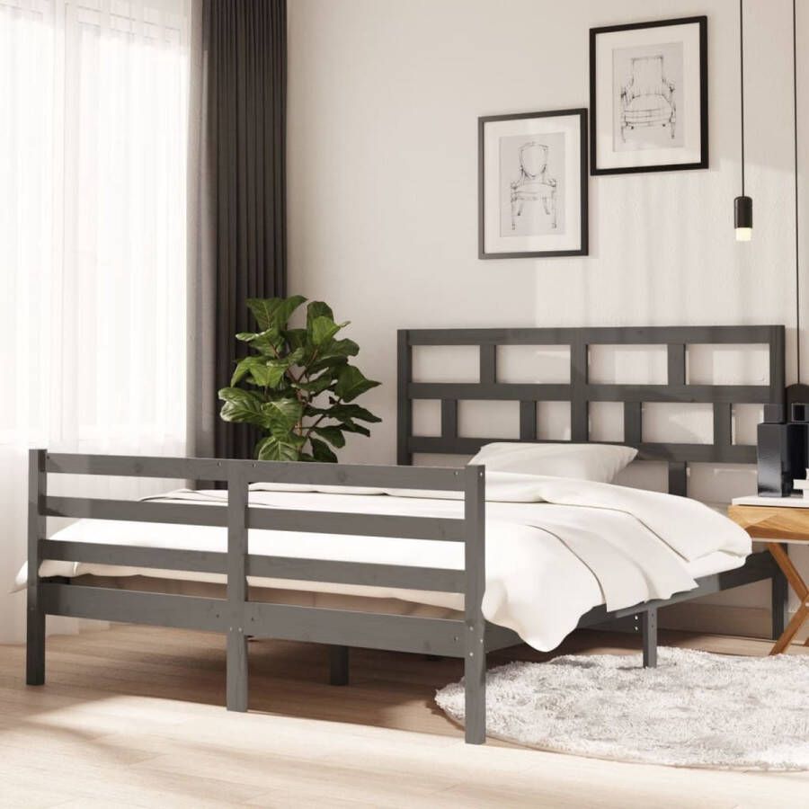 The Living Store Bedframe massief hout grijs 150x200 cm 5FT King Size Bedframe Bedframes Bed Bedbodem Ledikant Bed Frame Massief Houten Bedframe Slaapmeubel Tweepersoonsbed Bedden Bedbodems