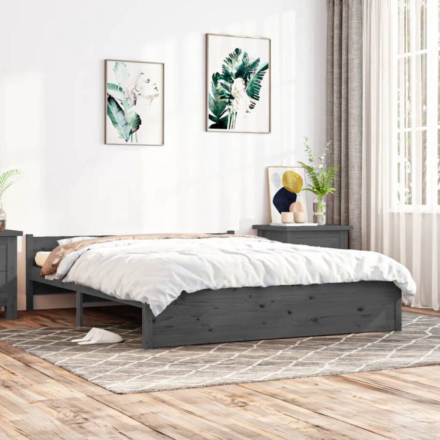 The Living Store Bedframe massief hout grijs 150x200 cm 5FT King Size Bedframe Bedframes Bed Bedbodem Ledikant Bed Frame Massief Houten Bedframe Slaapmeubel Tweepersoonsbed Bedden Bedbodems