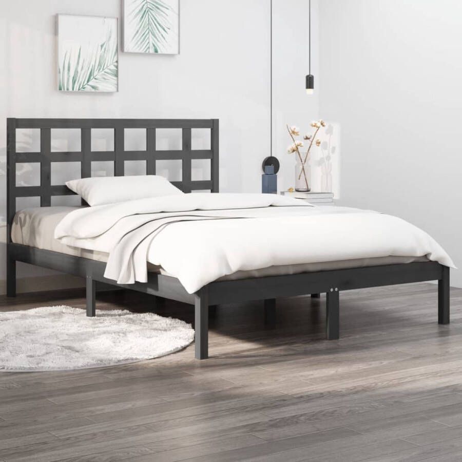 The Living Store Bedframe massief hout grijs 150x200 cm 5FT King Size Bedframe Bedframes Tweepersoonsbed Bed Bedombouw Dubbel Bed Frame Bed Frame Ledikant Houten Bedframe Tweepersoonsbedden