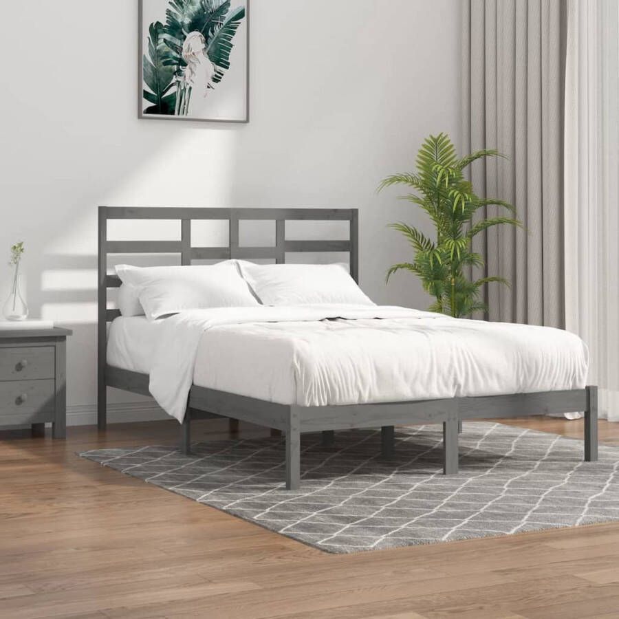 The Living Store Bedframe massief hout grijs 150x200 cm 5FT King Size Bedframe Bedframes Bed Bedbodem Ledikant Bed Frame Massief Houten Bedframe Slaapmeubel Tweepersoonsbed Bedden Bedbodems