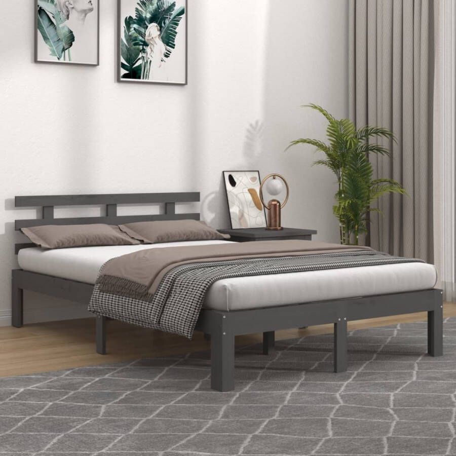 The Living Store Bedframe massief hout grijs 150x200 cm 5FT King Size Bedframe Bedframes Bed Bedbodem Ledikant Bed Frame Massief Houten Bedframe Slaapmeubel Tweepersoonsbed Bedden Bedbodems