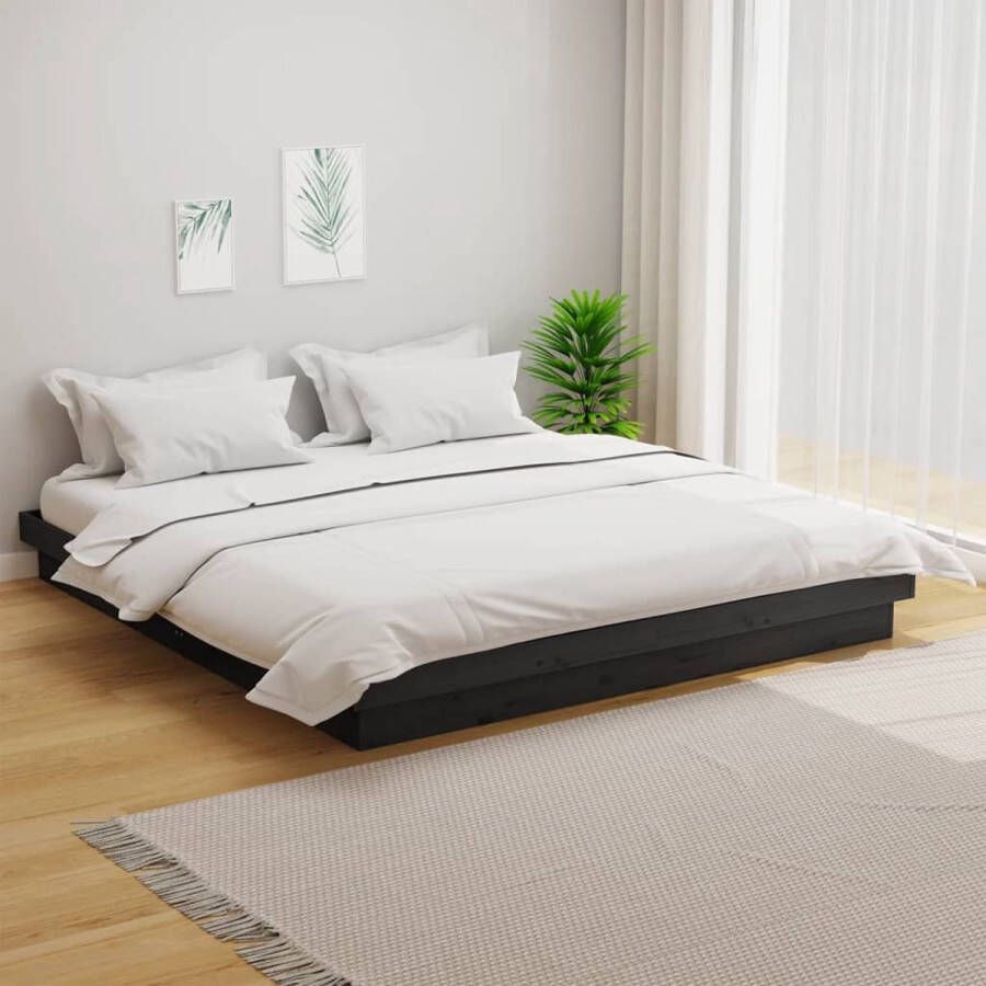 The Living Store Bedframe massief hout grijs 160x200 cm Bedframe Bedframes Tweepersoonsbed Bed Bedombouw Dubbel Bed Frame Bed Frame Ledikant Houten Bedframe Tweepersoonsbedden